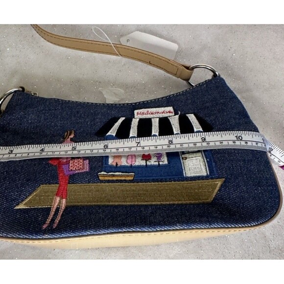 Unbranded Denim Embroidered Shoulder Bag Vegan Leather Trim - Picture 6 of 7